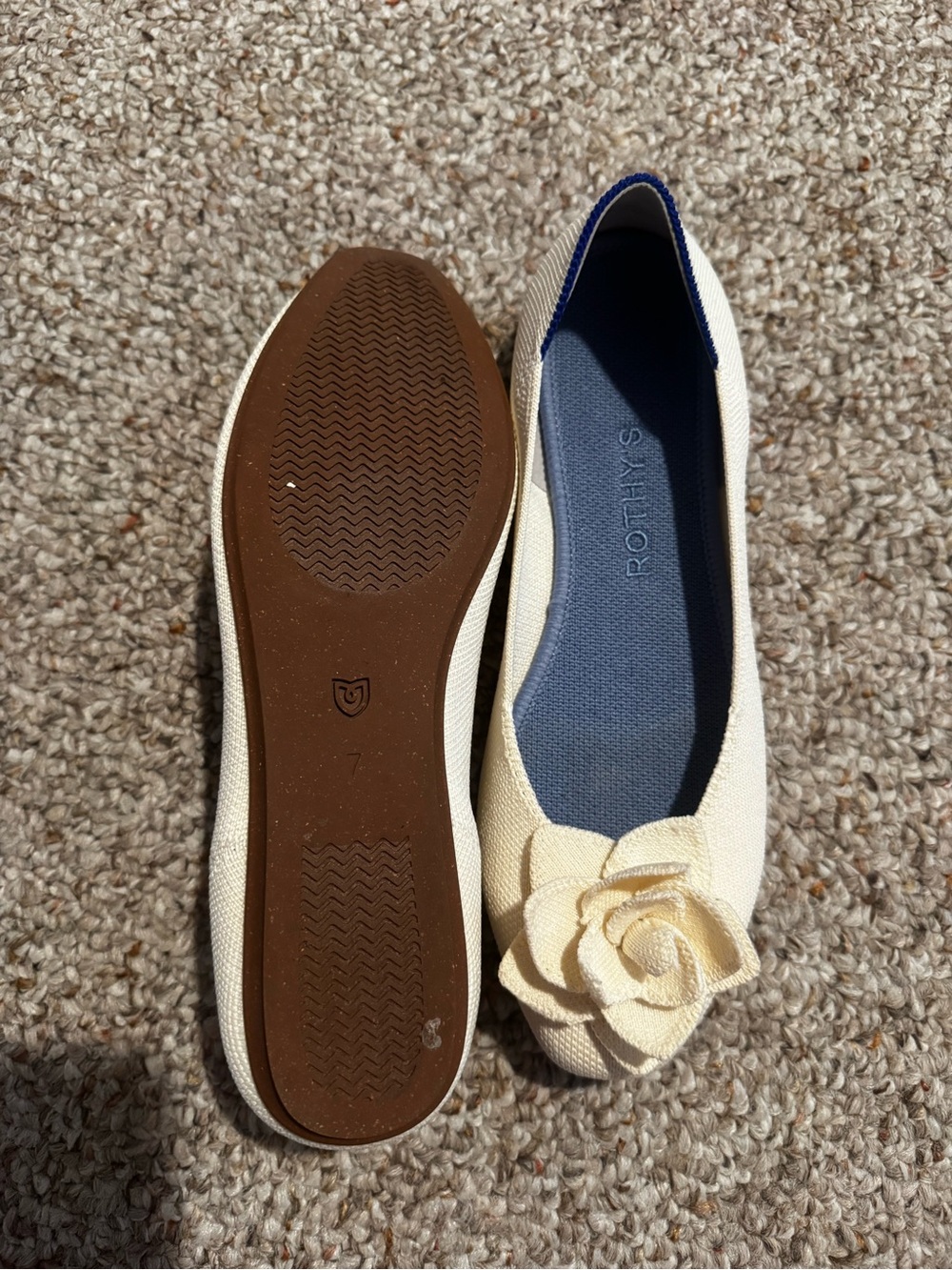 Rothy's Cream Floral Knit Ballet Flats with Blue Insole - Picture 8 of 8